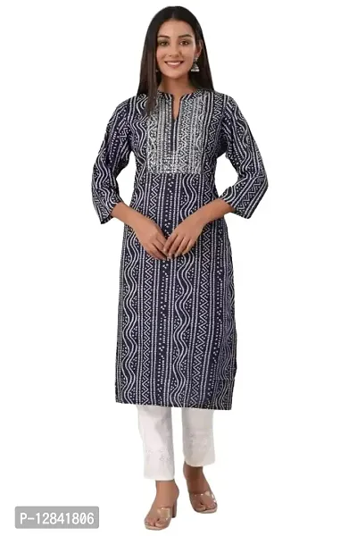 Shama Fashion Women Rayon Printed Embroidery Straight Kurta Kurti Ethnic Set Blue S