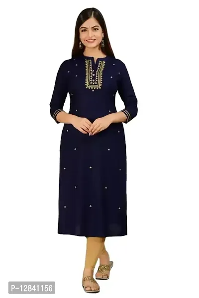 Shama Fashion Women Rayon Embroidery Straight Kurta Kurti Blue 4XL