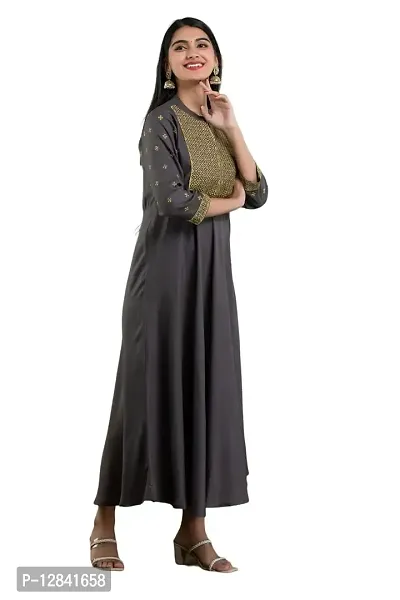 Shama Fashion Women Rayon Zari Embroidery Gown Kurta Kurti-thumb3