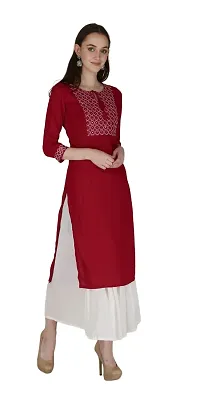 Shama Fashion Women Rayon Embroidery Straight Kurta Kurti Ethnic Set Maroon L-thumb3