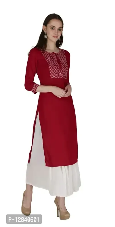 Shama Fashion Women Rayon Embroidery Straight Kurta Kurti Ethnic Set Maroon L-thumb4