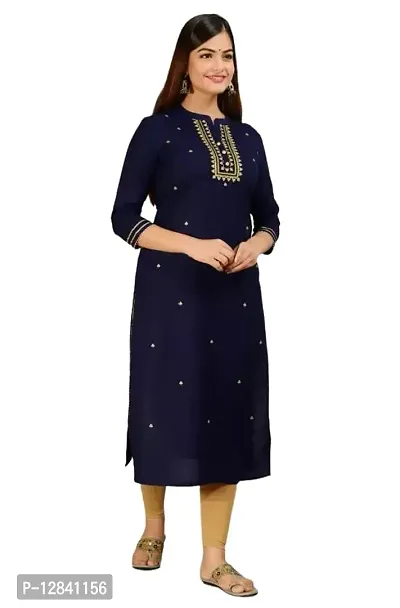 Shama Fashion Women Rayon Embroidery Straight Kurta Kurti Blue 4XL-thumb4