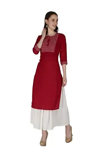 Shama Fashion Women Rayon Embroidery Straight Kurta Kurti Ethnic Set Maroon L-thumb2