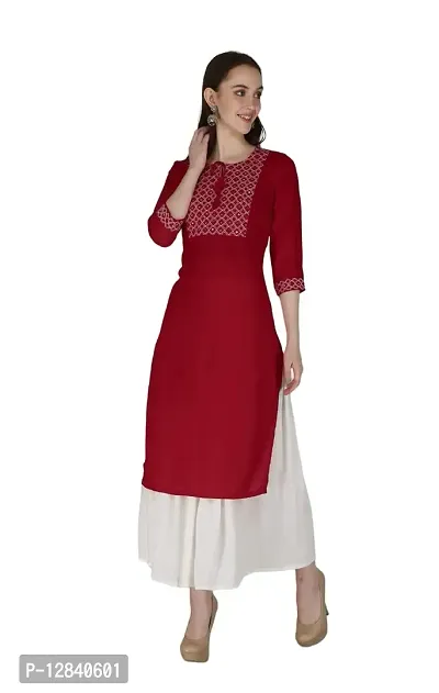 Shama Fashion Women Rayon Embroidery Straight Kurta Kurti Ethnic Set Maroon L-thumb3