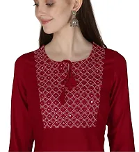 Shama Fashion Women Rayon Embroidery Straight Kurta Kurti Ethnic Set Maroon L-thumb4