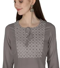 Shama Fashion Women Rayon Embroidery Straight Kurta Kurti Ethnic Set Grey S-thumb4