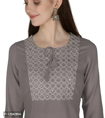 Shama Fashion Women Rayon Embroidery Straight Kurta Kurti Ethnic Set Grey S-thumb5