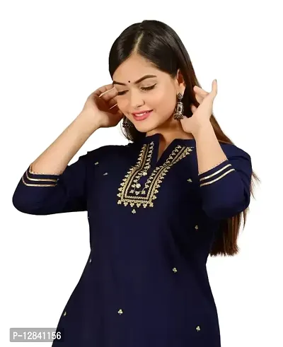 Shama Fashion Women Rayon Embroidery Straight Kurta Kurti Blue 4XL-thumb2