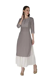 Shama Fashion Women Rayon Embroidery Straight Kurta Kurti Ethnic Set Grey S-thumb2