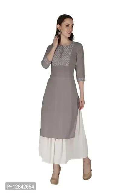 Shama Fashion Women Rayon Embroidery Straight Kurta Kurti Ethnic Set Grey S-thumb3