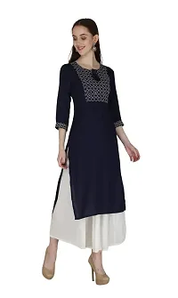 Shama Fashion Women Rayon Embroidery Straight Kurta Kurti Ethnic Set Blue M-thumb3