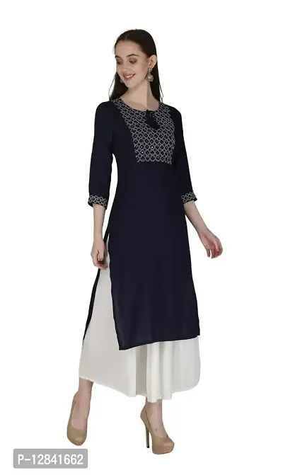 Shama Fashion Women Rayon Embroidery Straight Kurta Kurti Ethnic Set Blue M-thumb4