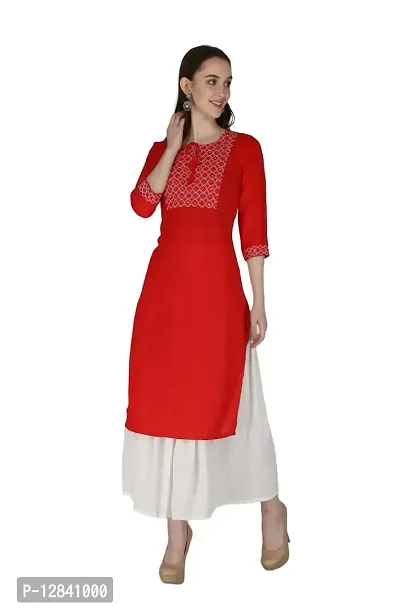 Shama Fashion Women Rayon Embroidery Straight Kurta Kurti Ethnic Set-thumb3