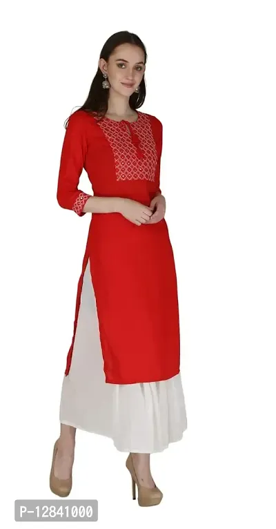 Shama Fashion Women Rayon Embroidery Straight Kurta Kurti Ethnic Set-thumb4