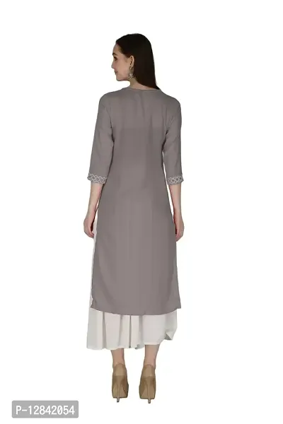 Shama Fashion Women Rayon Embroidery Straight Kurta Kurti Ethnic Set Grey S-thumb2