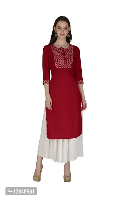 Shama Fashion Women Rayon Embroidery Straight Kurta Kurti Ethnic Set Maroon L-thumb0