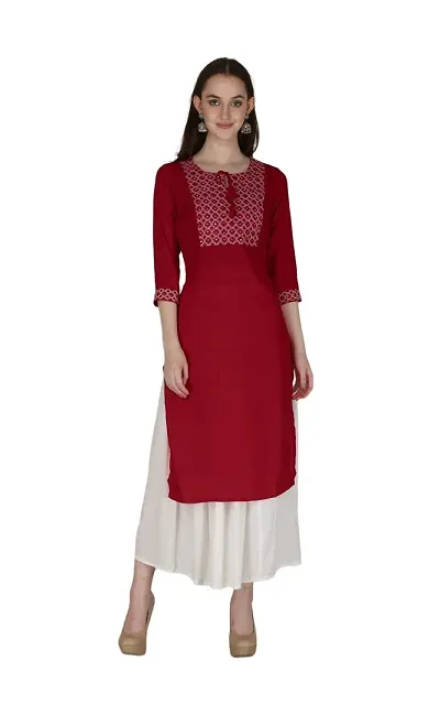 Women Embroidered Rayon Straight Kurta