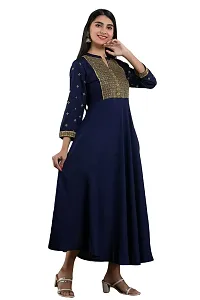 Shama Fashion Women Rayon Zari Embroidery Gown Kurta Kurti Blue 2XL-thumb2