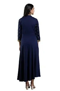 Shama Fashion Women Rayon Zari Embroidery Gown Kurta Kurti Blue 2XL-thumb1