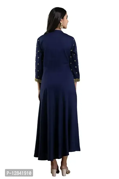 Shama Fashion Women Rayon Zari Embroidery Gown Kurta Kurti Blue 2XL-thumb2