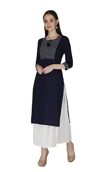 Shama Fashion Women Rayon Embroidery Straight Kurta Kurti Ethnic Set Blue M-thumb2