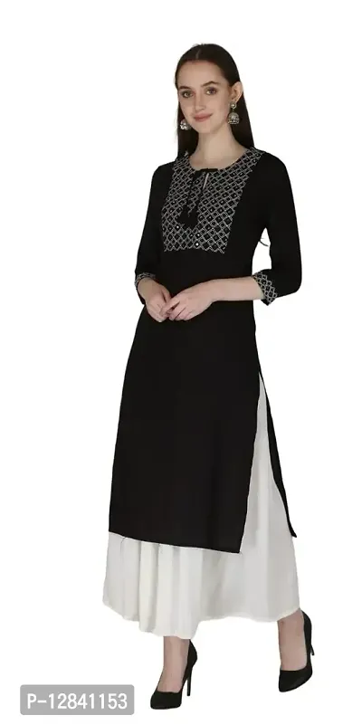 Shama Fashion Women Rayon Embroidery Straight Kurta Kurti Ethnic Set Black 5XL-thumb3