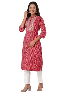 Shama Fashion Women Rayon Printed Embroidery Straight Kurta Kurti Ethnic Set Red L-thumb2