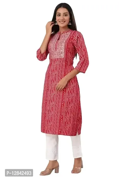 Shama Fashion Women Rayon Printed Embroidery Straight Kurta Kurti Ethnic Set Red L-thumb3