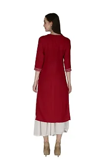 Shama Fashion Women Rayon Embroidery Straight Kurta Kurti Ethnic Set Maroon L-thumb1