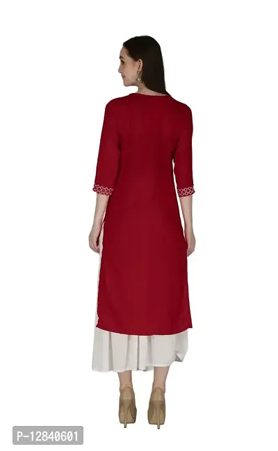 Shama Fashion Women Rayon Embroidery Straight Kurta Kurti Ethnic Set Maroon L-thumb2