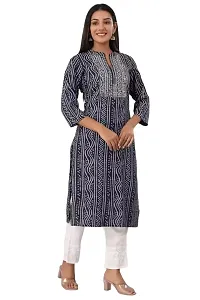 Shama Fashion Women Rayon Printed Embroidery Straight Kurta Kurti Ethnic Set Blue S-thumb2