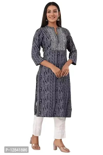 Shama Fashion Women Rayon Printed Embroidery Straight Kurta Kurti Ethnic Set Blue S-thumb3