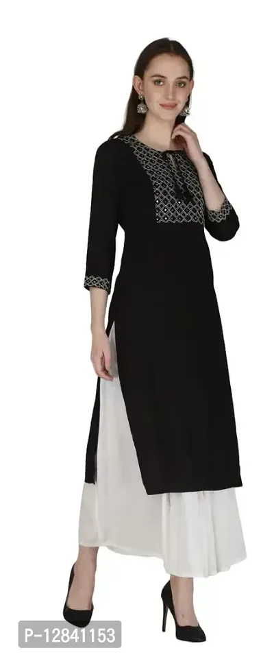 Shama Fashion Women Rayon Embroidery Straight Kurta Kurti Ethnic Set Black 5XL-thumb4