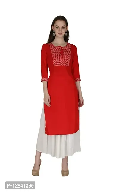 Shama Fashion Women Rayon Embroidery Straight Kurta Kurti Ethnic Set-thumb0