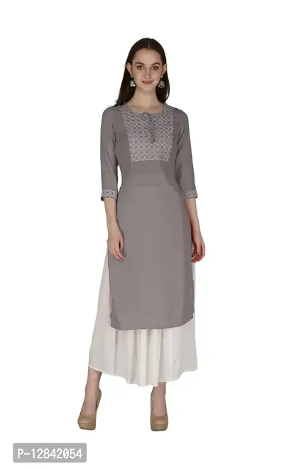 Shama Fashion Women Rayon Embroidery Straight Kurta Kurti Ethnic Set Grey S