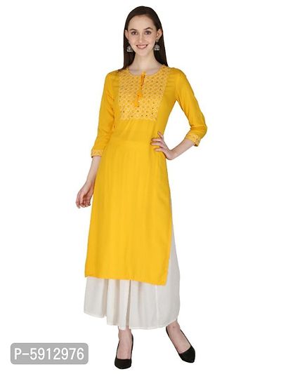 Women Embroidered Rayon Straight Kurta