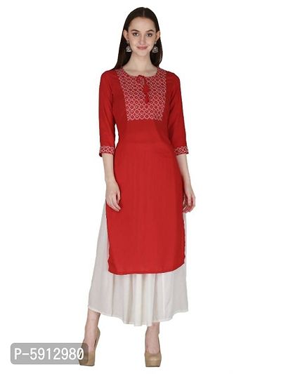 Women Embroidered Rayon Straight Kurta