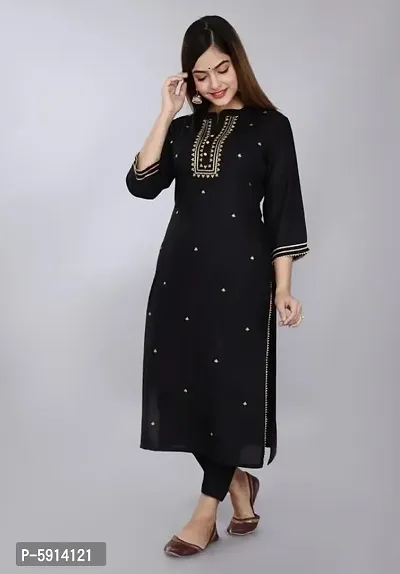 Women Embroidered Rayon Straight Kurta