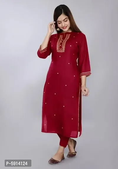 Stylish Rayon Embroidered Kurta for Women-thumb0