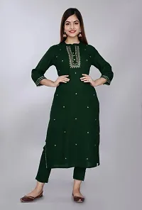 Green Rayon Embroidered Kurtas For Women-thumb2