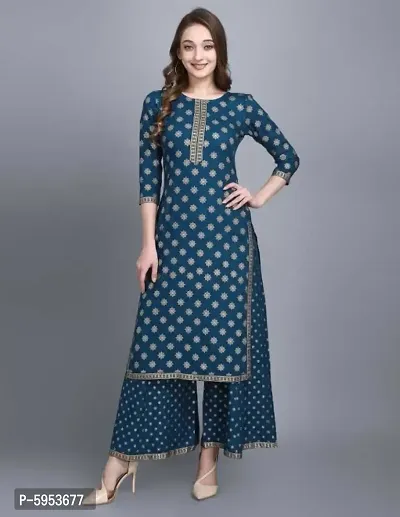 Latest Beautiful Rayon Printed Kurta Palazzo Set-thumb0