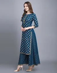 Latest Beautiful Rayon Printed Kurta Palazzo Set-thumb1