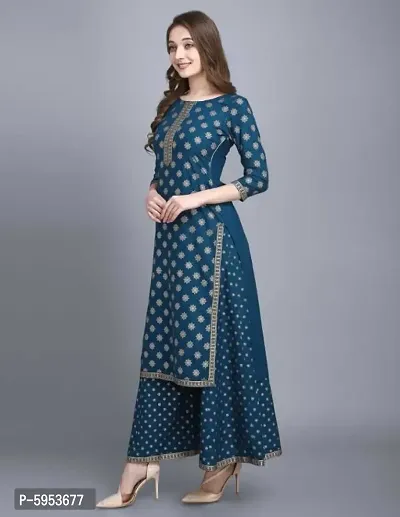 Latest Beautiful Rayon Printed Kurta Palazzo Set-thumb2