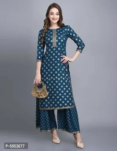 Latest Beautiful Rayon Printed Kurta Palazzo Set-thumb4