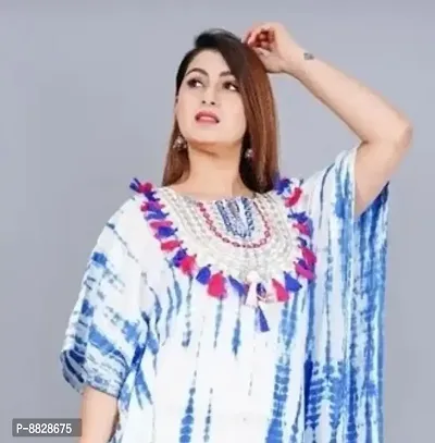 Women Rayon Printed Embroidery Kaftan Kurta-thumb2