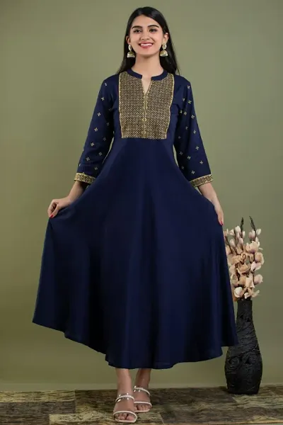 Beautiful Poly Rayon Embroidered Kurta For Women