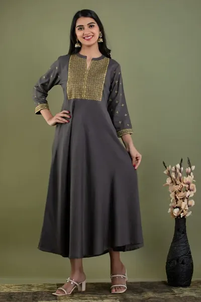 Women Rayon Zari Embroidery Gown Kurta