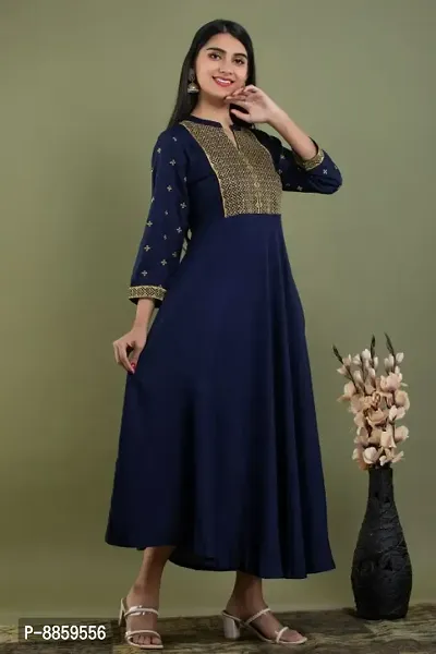 Women Rayon Zari Embroidery Gown Kurta-thumb4