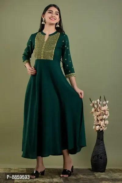 Women Rayon Zari Embroidery Gown Kurta-thumb2