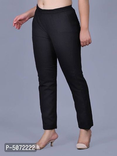 Contemporary Black Cotton Flex Solid Pant For Women And Girls-thumb0